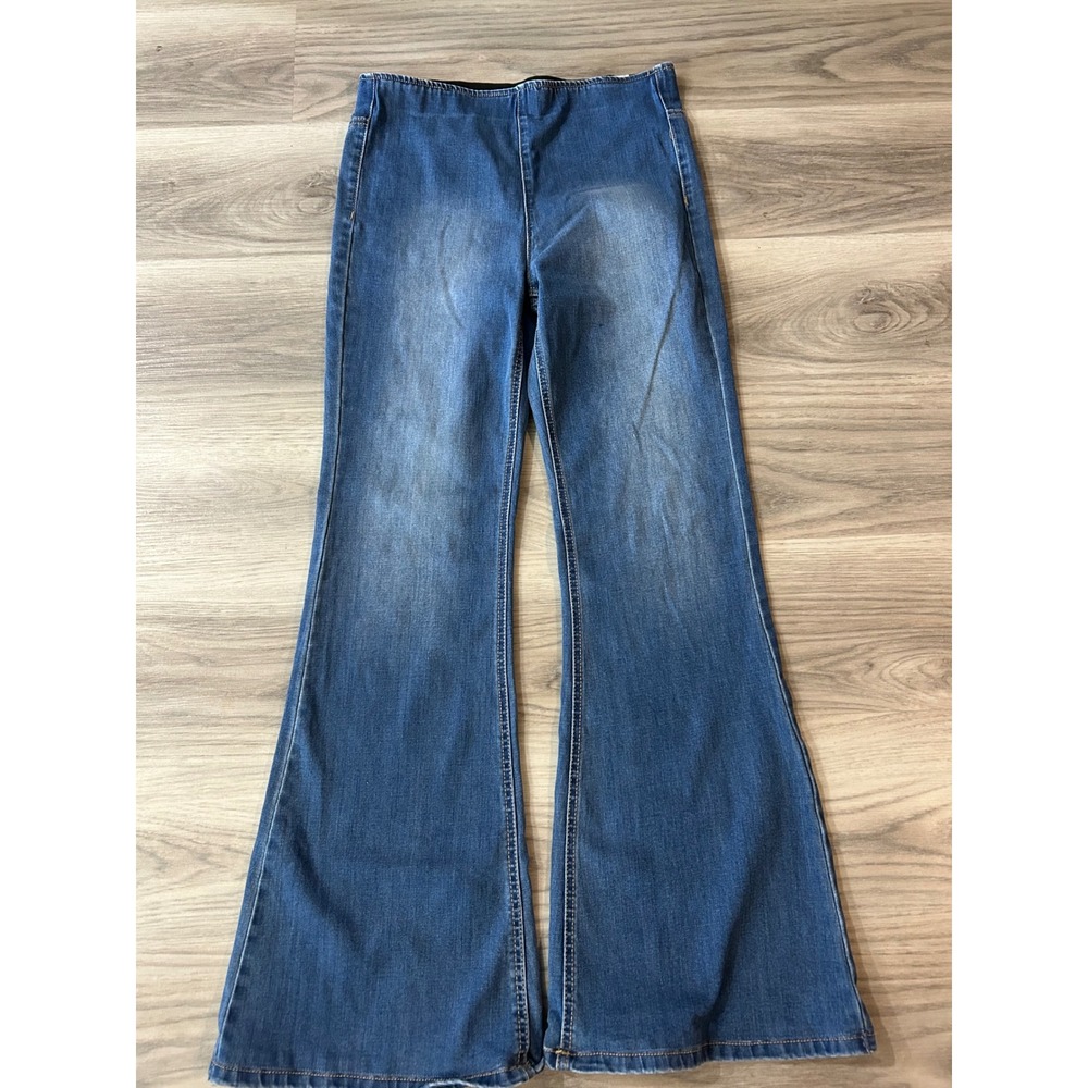 C'est Toi Womens High Waisted Flare Leg Denim Jeans L Blue Medium Wash